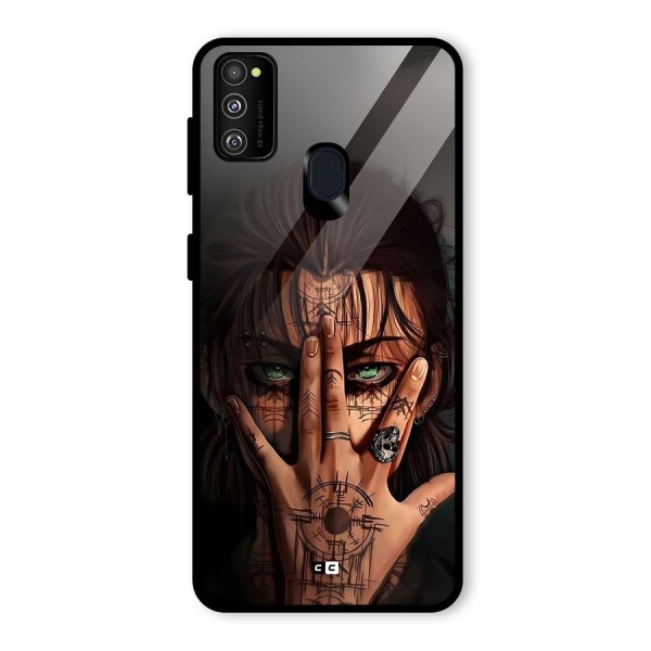 Eren Yeager Illustration Glass Back Case for Galaxy M21