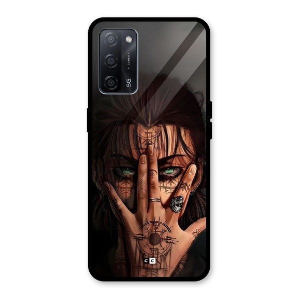 Eren Yeager Illustration Glass Back Case for Oppo A53s 5G