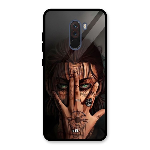 Eren Yeager Illustration Glass Back Case for Poco F1