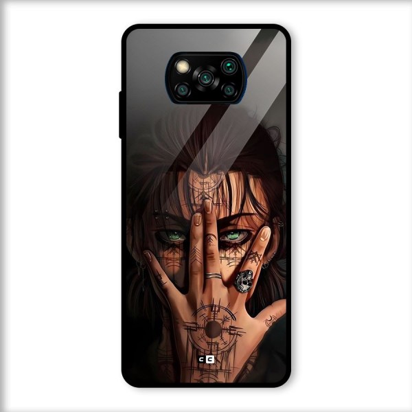 Eren Yeager Illustration Glass Back Case for Poco X3