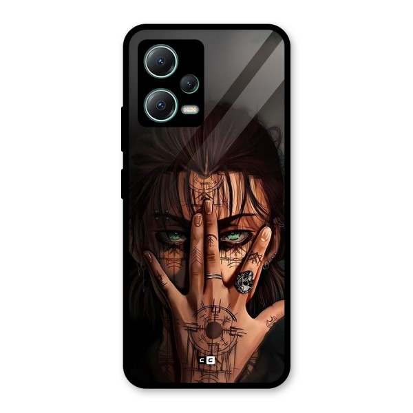 Eren Yeager Illustration Glass Back Case for Poco X5