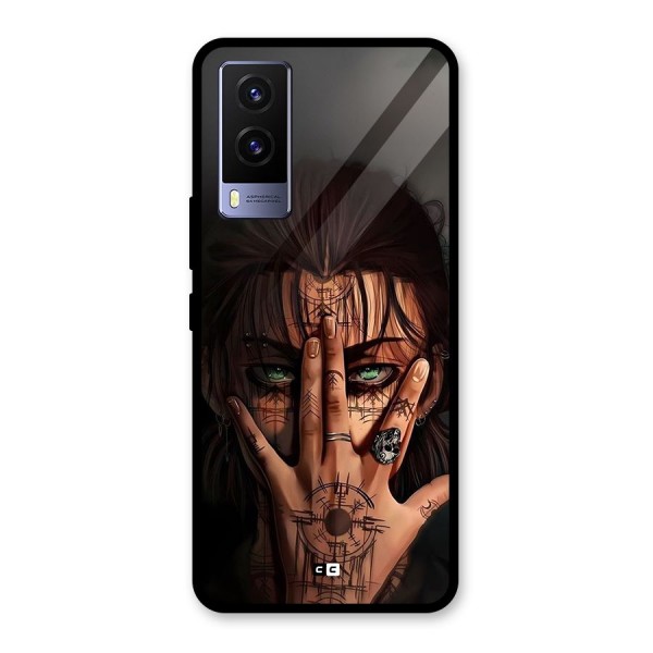 Eren Yeager Illustration Glass Back Case for Vivo V21e 5G