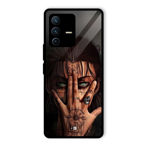 Eren Yeager Illustration Glass Back Case for Vivo V23 Pro