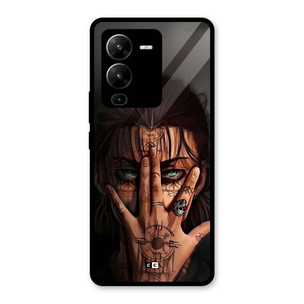 Eren Yeager Illustration Glass Back Case for Vivo V25 Pro