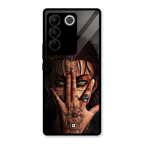 Eren Yeager Illustration Glass Back Case for Vivo V27 Pro