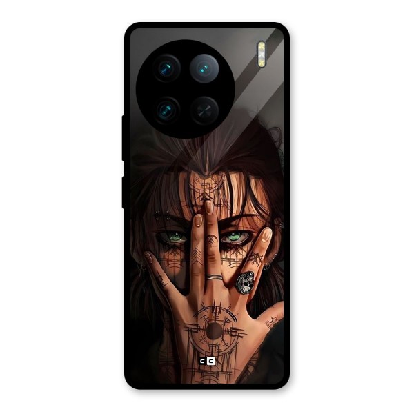 Eren Yeager Illustration Glass Back Case for Vivo X90 Pro