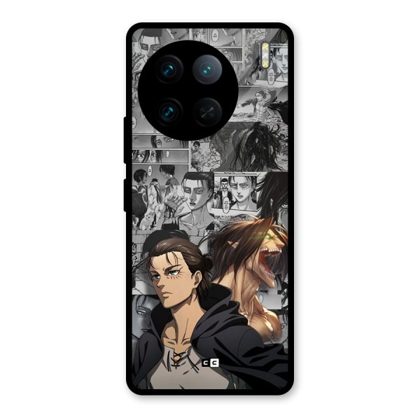 Eren Yeager Manga Glass Back Case for Vivo X90 Pro