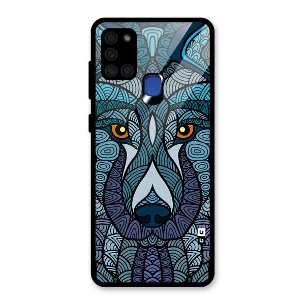 Ethnic Wolf Art Illustration Glass Back Case for Galaxy A21s