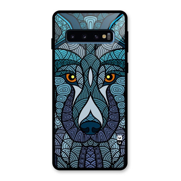 Ethnic Wolf Art Illustration Glass Back Case for Galaxy S10