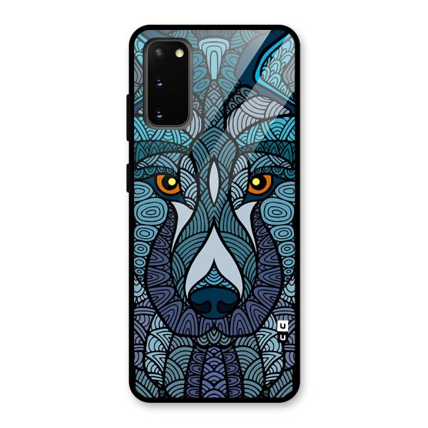 Ethnic Wolf Art Illustration Glass Back Case for Galaxy S20