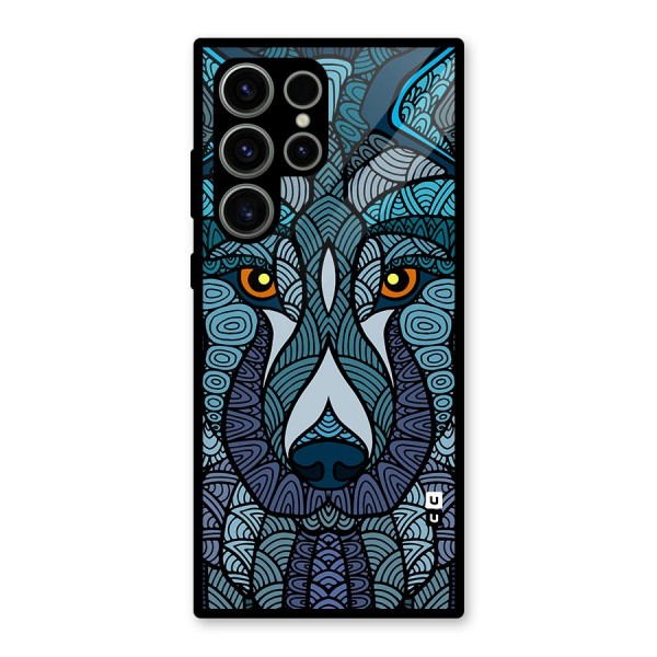 Ethnic Wolf Art Illustration Glass Back Case for Galaxy S23 Ultra