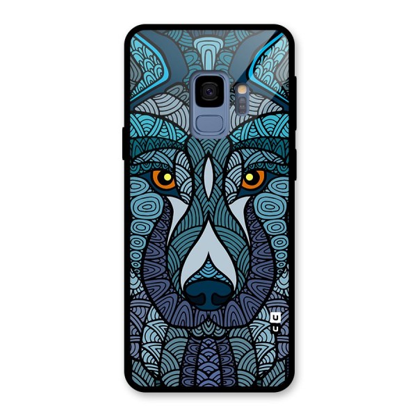 Ethnic Wolf Art Illustration Glass Back Case for Galaxy S9