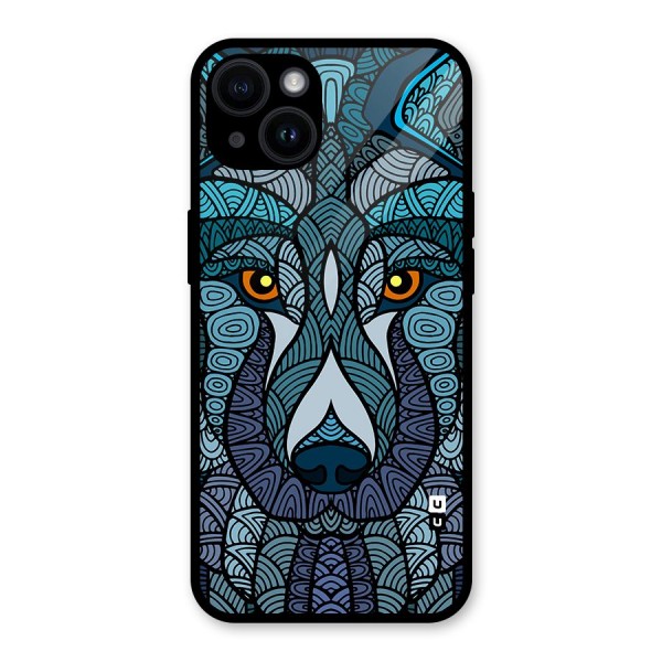 Ethnic Wolf Art Illustration Glass Back Case for iPhone 14