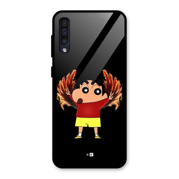 Fire Shinchan Glass Back Case for Galaxy A50s