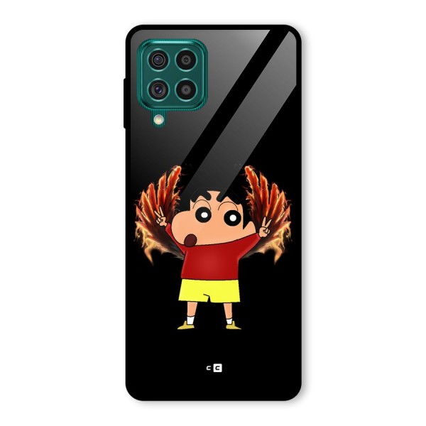 Fire Shinchan Glass Back Case for Galaxy F62