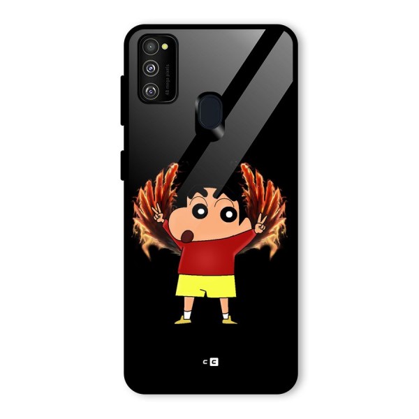 Fire Shinchan Glass Back Case for Galaxy M21