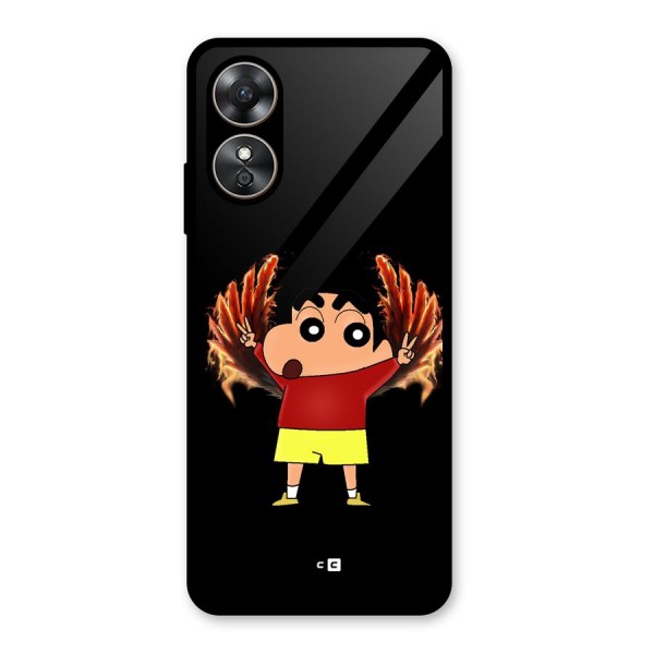 Fire Shinchan Glass Back Case for Oppo A17