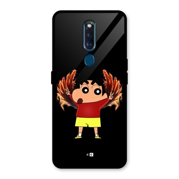 Fire Shinchan Glass Back Case for Oppo F11 Pro