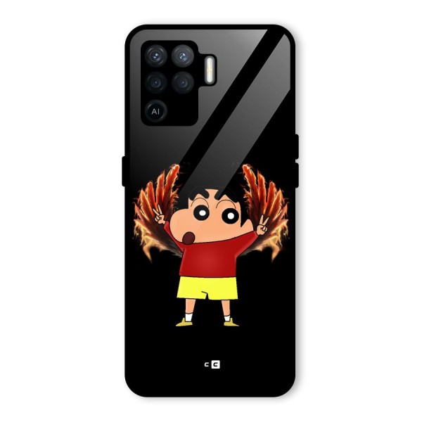 Fire Shinchan Glass Back Case for Oppo F19 Pro