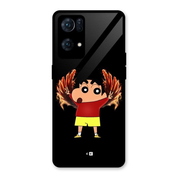 Fire Shinchan Glass Back Case for Oppo Reno7 Pro 5G