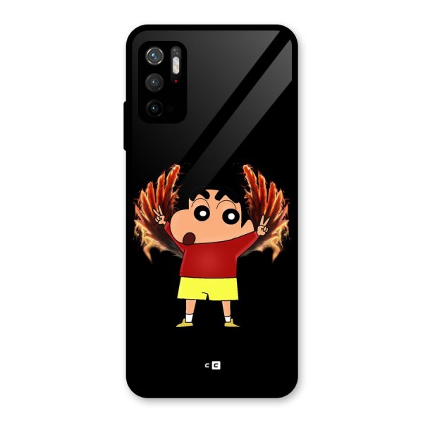 Fire Shinchan Glass Back Case for Poco M3 Pro 5G