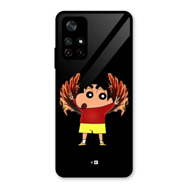 Fire Shinchan Glass Back Case for Poco M4 Pro 5G