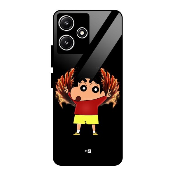 Fire Shinchan Glass Back Case for Poco M6 Pro