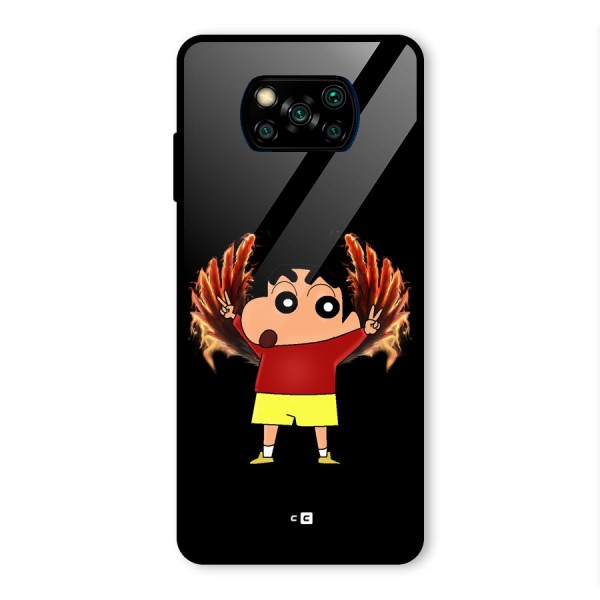 Fire Shinchan Glass Back Case for Poco X3 Pro