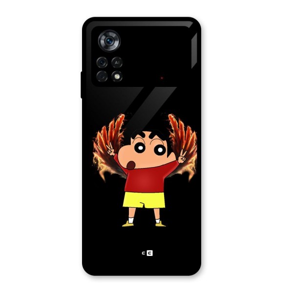 Fire Shinchan Glass Back Case for Poco X4 Pro 5G