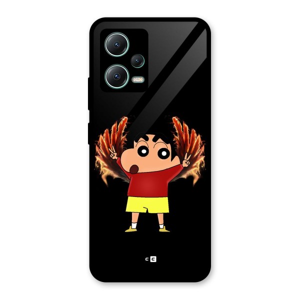 Fire Shinchan Glass Back Case for Poco X5