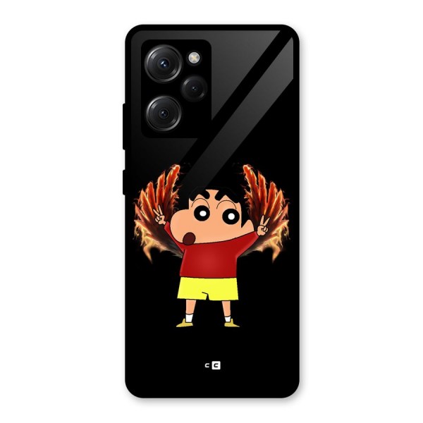 Fire Shinchan Glass Back Case for Poco X5 Pro