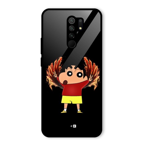 Fire Shinchan Glass Back Case for Redmi 9 Prime