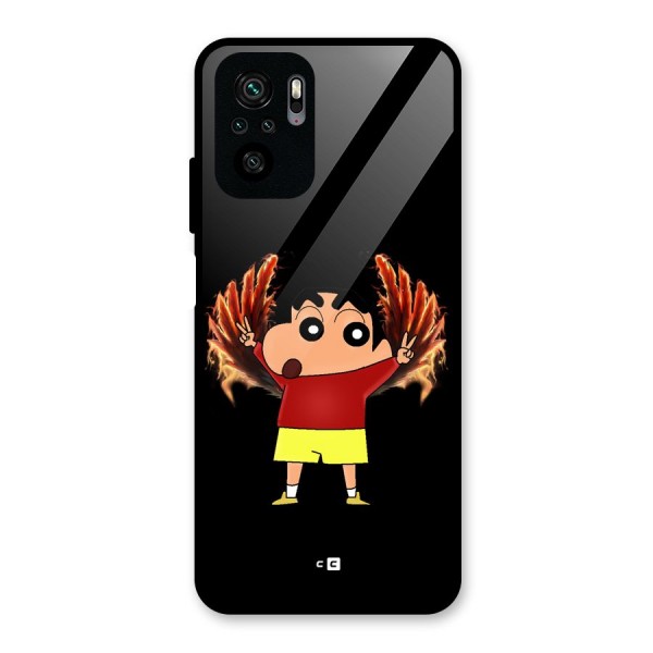 Fire Shinchan Glass Back Case for Redmi Note 10