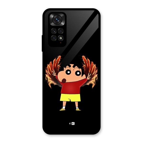 Fire Shinchan Glass Back Case for Redmi Note 11