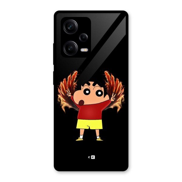 Fire Shinchan Glass Back Case for Redmi Note 12 Pro