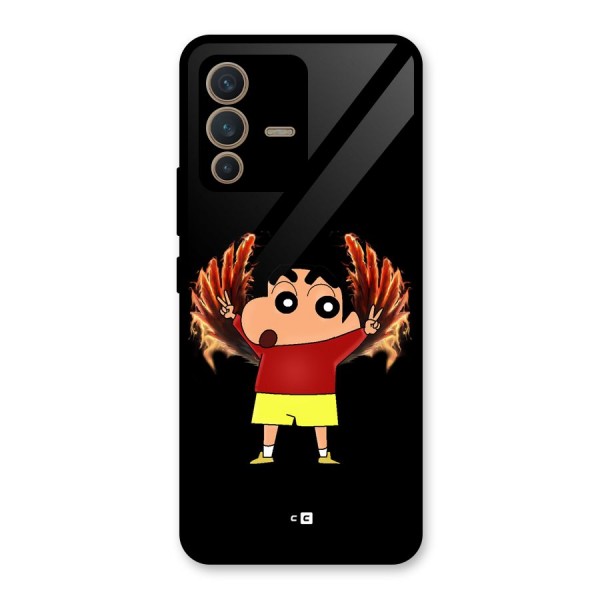 Fire Shinchan Glass Back Case for Vivo V23 5G