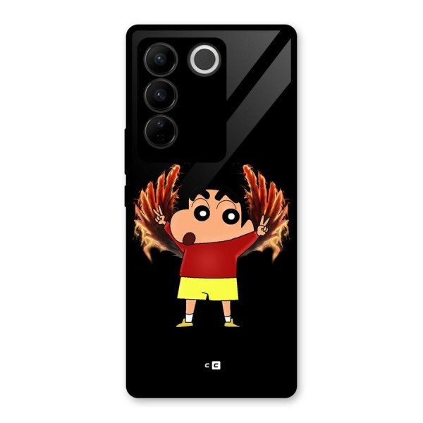 Fire Shinchan Glass Back Case for Vivo V27