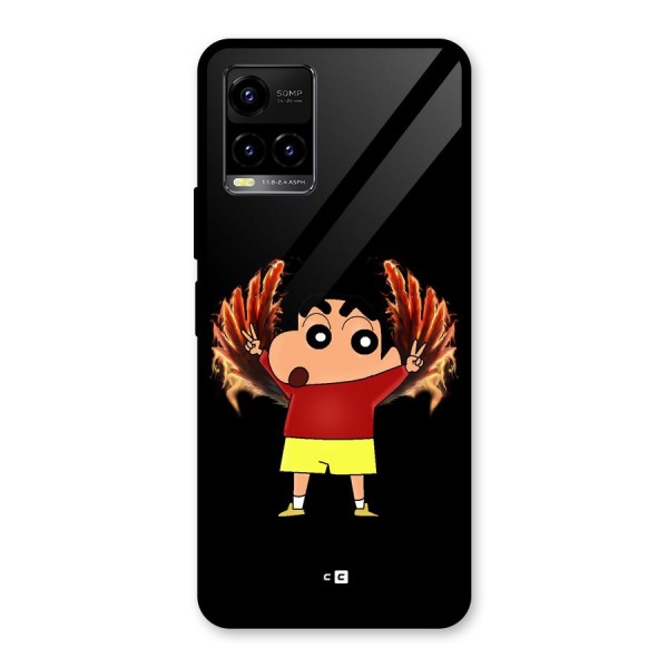 Fire Shinchan Glass Back Case for Vivo Y21G