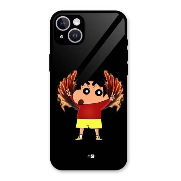 Fire Shinchan Glass Back Case for iPhone 14 Plus