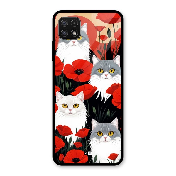 Floral Cat Glass Back Case for Galaxy A22 5G