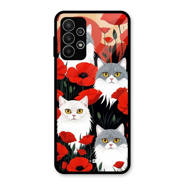 Floral Cat Glass Back Case for Galaxy A23