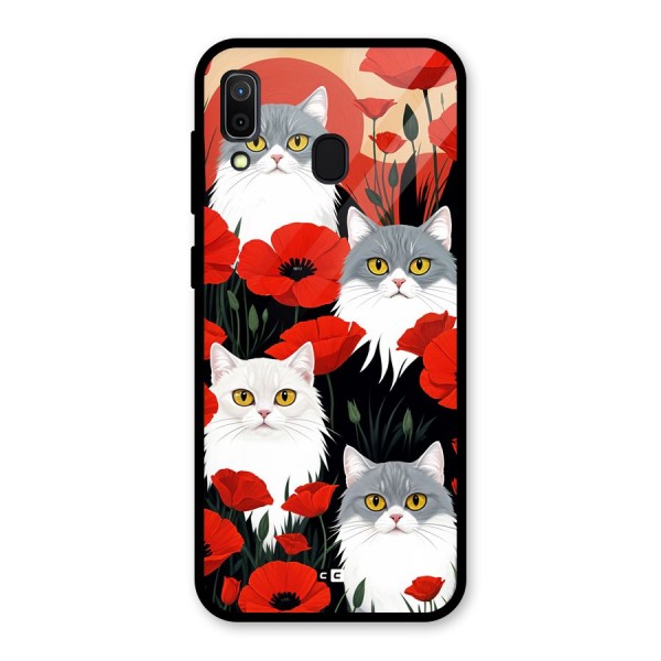 Floral Cat Glass Back Case for Galaxy A30