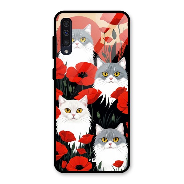 Floral Cat Glass Back Case for Galaxy A50