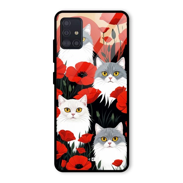 Floral Cat Glass Back Case for Galaxy A51