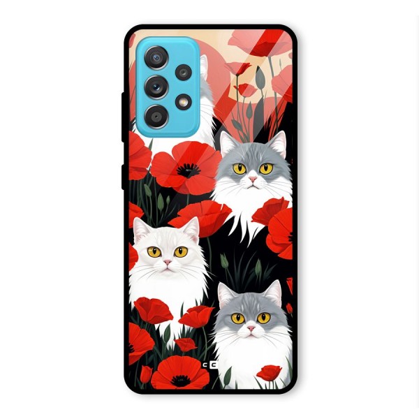 Floral Cat Glass Back Case for Galaxy A52