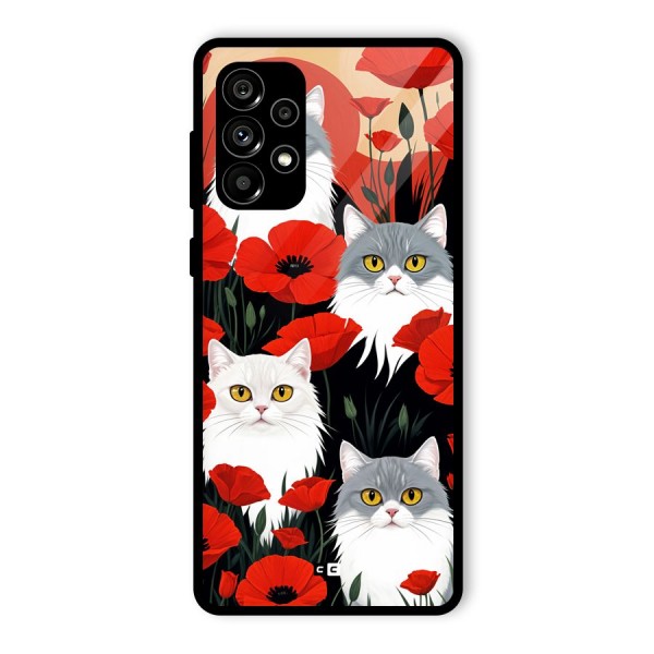 Floral Cat Glass Back Case for Galaxy A73 5G