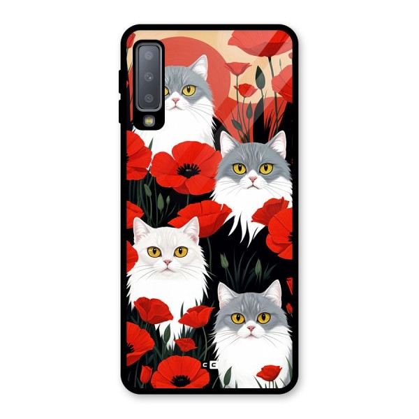 Floral Cat Glass Back Case for Galaxy A7 (2018)