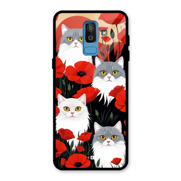 Floral Cat Glass Back Case for Galaxy J8