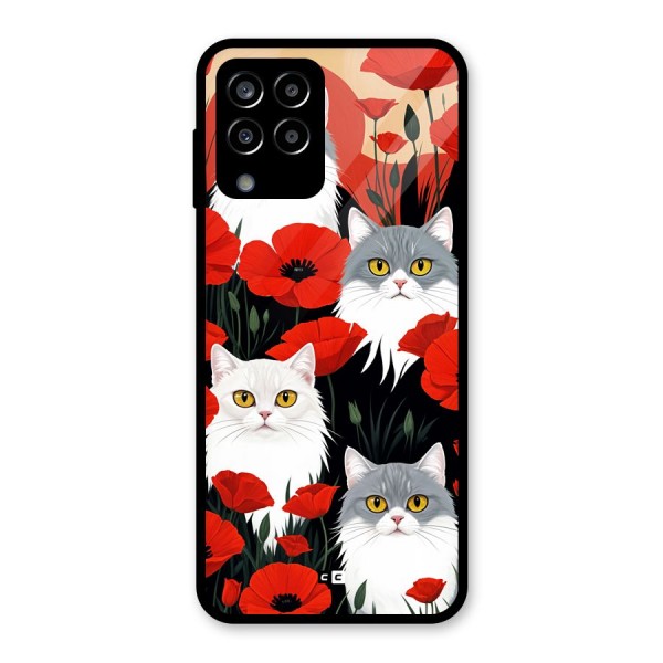 Floral Cat Glass Back Case for Galaxy M33