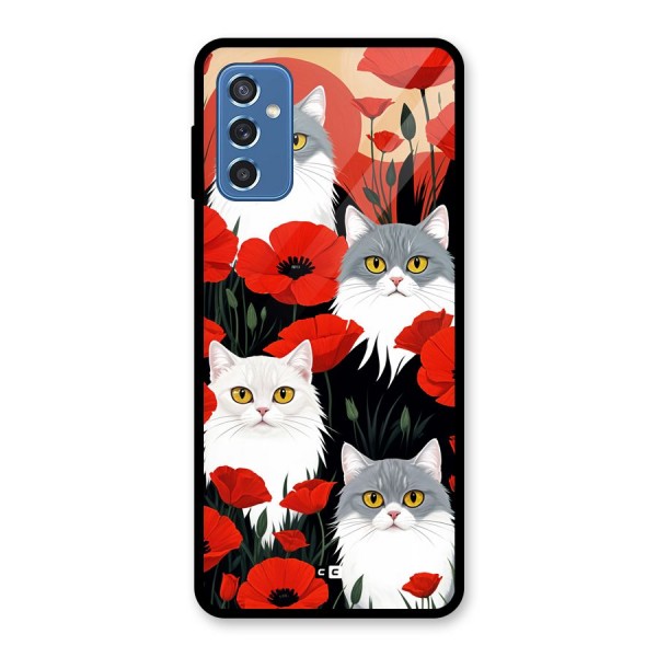 Floral Cat Glass Back Case for Galaxy M52 5G